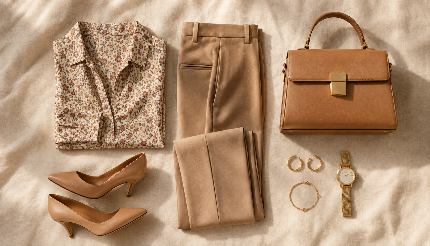 Example outfit — one metal tone, one focal point rule
