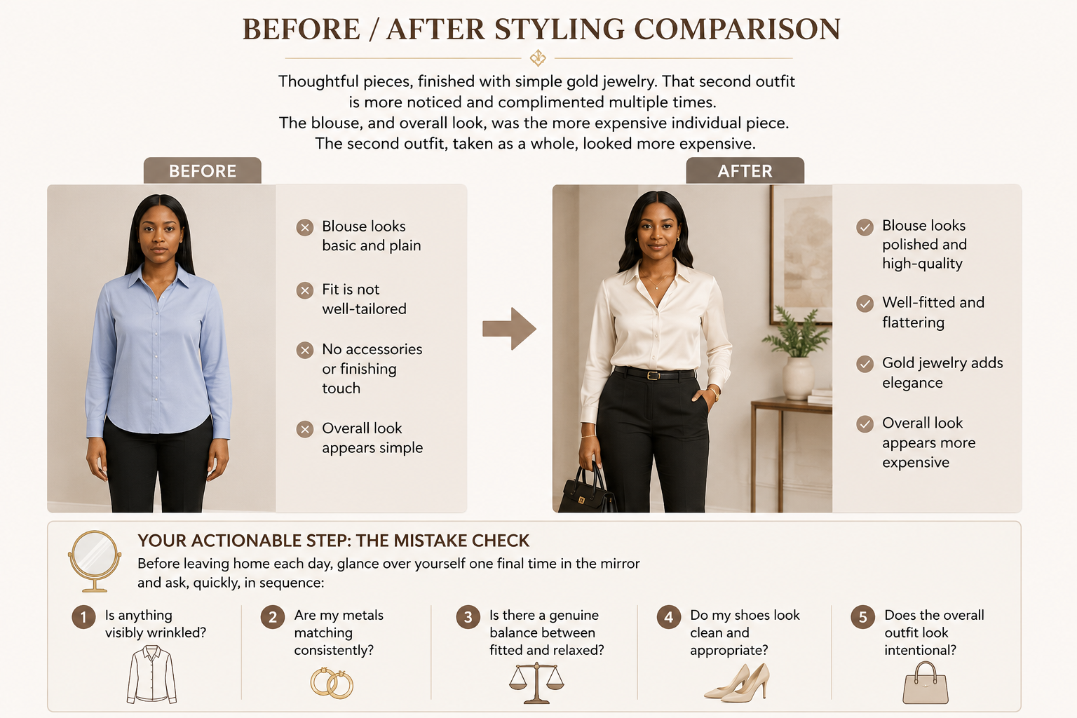 Before and after styling comparison